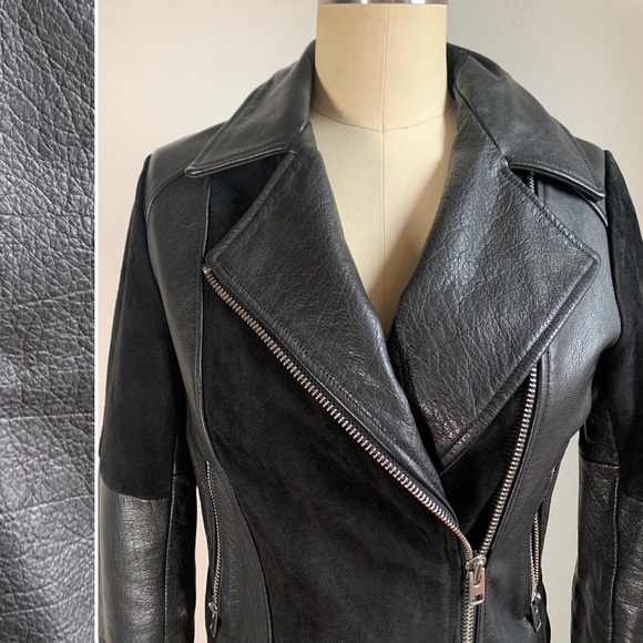 Topshop Black Suede and Leather Moto Jacket Sustainable Fashion with Zero Waste - Picture 3 of 6